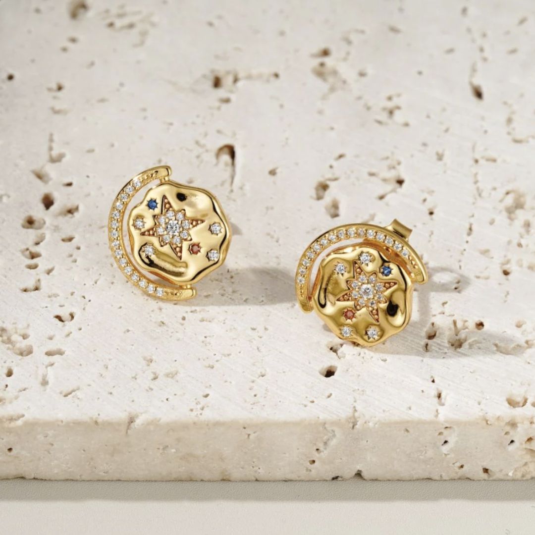 My Sun, Moon & Stars Necklace & Stud Set - Gold