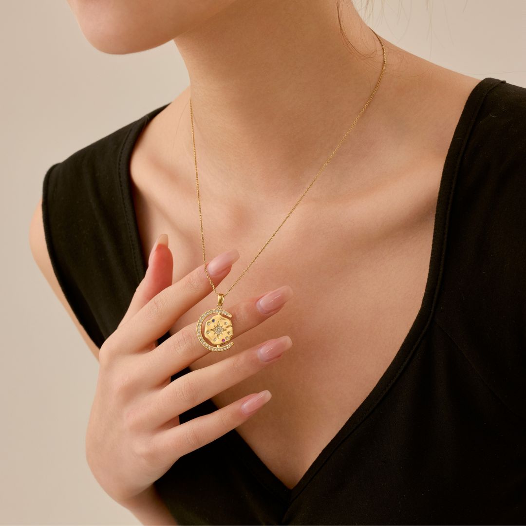 My Sun, Moon & Stars Necklace & Stud Set - Gold